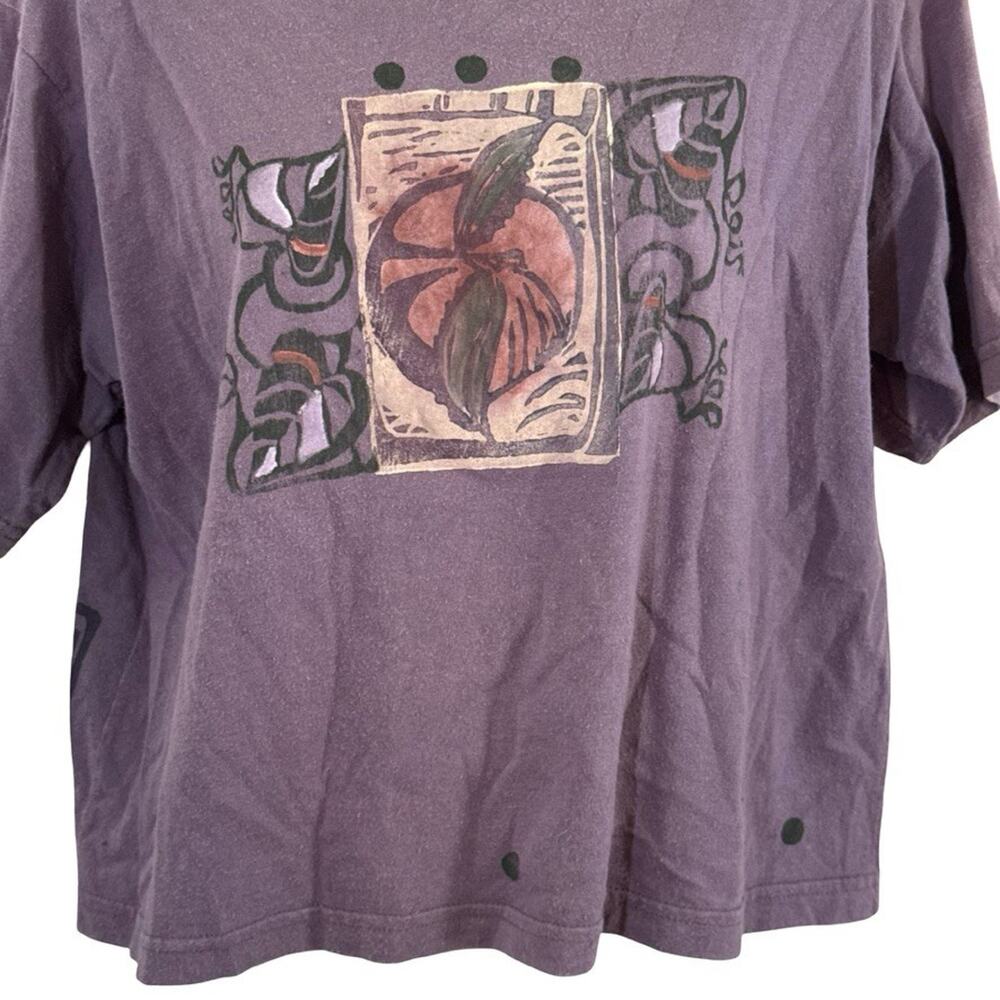 Blue Fish Painted Purple Short Sleeve Art to Wear T Shirt Top 1996 Vintage 1/ L - Picture 4 of 16